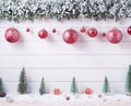 Balls baubles snow of Merry Christmas and Happy New Year decoration for celebration on white wood background with copy space Royalty Free Stock Photo