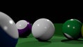 Balls on a billiard table. Ball flies into the hole. Billiards. Pool table. Sport concept. 3D render.