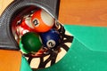 Balls in Billiards table pocket Royalty Free Stock Photo