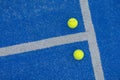 Balls on a blue paddle tennis court Royalty Free Stock Photo