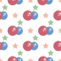 Balls on the Christmas tree and stars on the white background. Seamless vector pattern Royalty Free Stock Photo