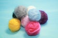 Balls of colored wool for making beads Royalty Free Stock Photo