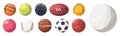 Balls for different sports activities, vector set. Stuff for tennis, golf, rugby, basketball, volleyball, baseball