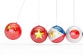 Balls with flags of China, Vietnam, Philippines, Japan conflict concept, 3D renderin