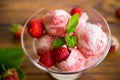 Balls of homemade strawberry ice cream in a bowl Royalty Free Stock Photo