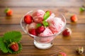 Balls of homemade strawberry ice cream in a bowl Royalty Free Stock Photo