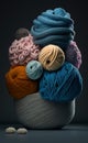 Balls of multicolored wool stacked on a dark background, different types of wool. Illustration. Generative AI Royalty Free Stock Photo