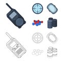 Balls with paint and other equipment. Paintball single icon in cartoon,outline style vector symbol stock illustration