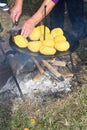 Balls of polenta and cheese in the middle of it, named bulz, a traditional romanian dish Royalty Free Stock Photo