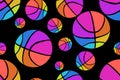 Balls in rainbow colors seamless pattern on black background Royalty Free Stock Photo