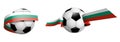 Balls for soccer, classic football in ribbons with colors of Bulgaria flag. Design element for football competitions. Bulgarian