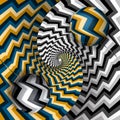 Balls on spiral of color and monochrome streams. Moving optical illusion vector surreal abstraction