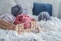 Balls of super chunky merino woolen yarn