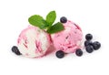 Balls of vanilla-blueberry ice cream with fresh blueberries and
