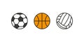 Balls volleyball basketball football set. Set balls sport isolated. Vector