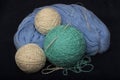 Balls of wool and acrylic yarns for knitting and crochet