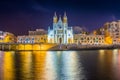 Balluta bay, Malta - Panoramic view of the famous Church of Our Lady of Mount Carmel at Balluta bay by night Royalty Free Stock Photo