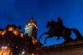The Balmoral with rider statue at blue hour in Edinburgh Royalty Free Stock Photo
