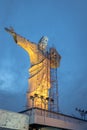 Illuminated Christ Statue at Cristo Luz Complex with repairs taking place - Balneario Camboriu, Santa Catarina, Brazil