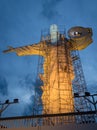 Illuminated Christ Statue at Cristo Luz Complex with repairs taking place - Balneario Camboriu, Santa Catarina, Brazil