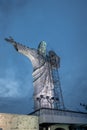 Illuminated Christ Statue at Cristo Luz Complex with repairs taking place - Balneario Camboriu, Santa Catarina, Brazil