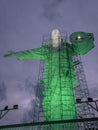 Illuminated Christ Statue at Cristo Luz Complex with repairs taking place - Balneario Camboriu, Santa Catarina, Brazil