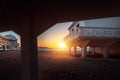 Balneario de la Palma Building at La Caleta Beach at sunset - Cadiz, Andalusia, Spain Royalty Free Stock Photo