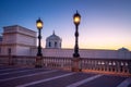 Balneario de la Palma Building at La Caleta Beach at sunset - Cadiz, Andalusia, Spain Royalty Free Stock Photo