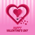 valentines day background with hot air balloon and heart symbol concept