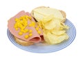Baloney and cheese sandwich with chips Royalty Free Stock Photo