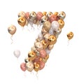 Baloon bunch in form of number seven 7 isolated on white. Text letter for age, holiday, birthday, celebration