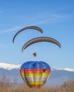 Baloon gliders moountain in the winter