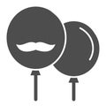 Baloons with mustache solid icon. Party baloons vector illustration isolated on white. Happy Fathers day glyph style