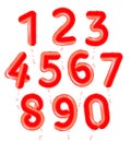 Baloons numbers set, red air balls for decoration birthday party collection, vector anniversary illustration, posters