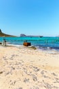 Balos bay, bridge and Passenger Ship. Crete in Greece.Magical turquoise waters, lagoons, beaches of Royalty Free Stock Photo