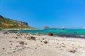 Balos beach, bridge and Passenger Ship.Crete in Greece.Magical turquoise waters, lagoons, beaches of Royalty Free Stock Photo