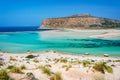 Balos beach and Gramvousa island near Kissamos in Crete Greece