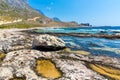 Balos beach. View from Gramvousa Island, Crete in Greece.Magical turquoise waters, lagoons, beaches Royalty Free Stock Photo