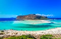 Balos lagoon, Crete island, Greece: Panoramic view of Balos Lagoon and Cap Tigani in the center Royalty Free Stock Photo