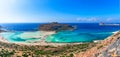 Balos lagoon, Crete island, Greece: Panoramic view of Balos Lagoon, Gramvousa island and Cap Tigani in the center Royalty Free Stock Photo