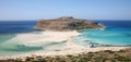 Balos lagoon with turquoise clear water with beautiful white sand beaches and Gramvousa island on Crete in Greece Royalty Free Stock Photo