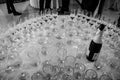 Bals / Romania / December 27, 2018: Symmetrical arrangement of champagne glasses on the table