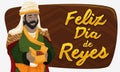 Balthazar Magi with Myrrh Celebrating Epiphany or DÃÂ­a de Reyes, Vector Illustration