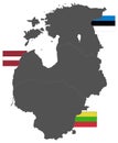 Baltic countries map with flags - Baltic states, Baltic republics, Baltic nations or simply the Baltics