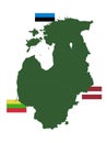 Baltic countries map with flags - Baltic states, Baltic republics, Baltic nations or simply the Baltics Royalty Free Stock Photo