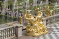 Golden statues of the Grand Cascade in Peterhof Palace St Petersburg Russia Royalty Free Stock Photo