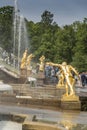 Golden statues of the Grand Cascade in Peterhof Palace St Petersburg Russia Royalty Free Stock Photo