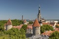 St Olaf`s Church and rooftops in old town Tallinn Royalty Free Stock Photo