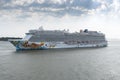 Norwegian Getaway cruise ship departing Helsinki`s cruise terminal
