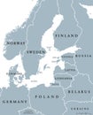 Baltic Sea area countries political map Royalty Free Stock Photo